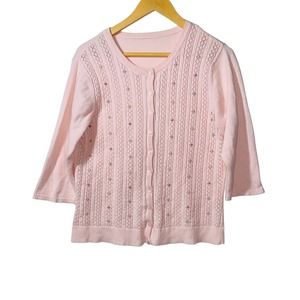 Pink Cottagecore sweater lightweight button up confetti